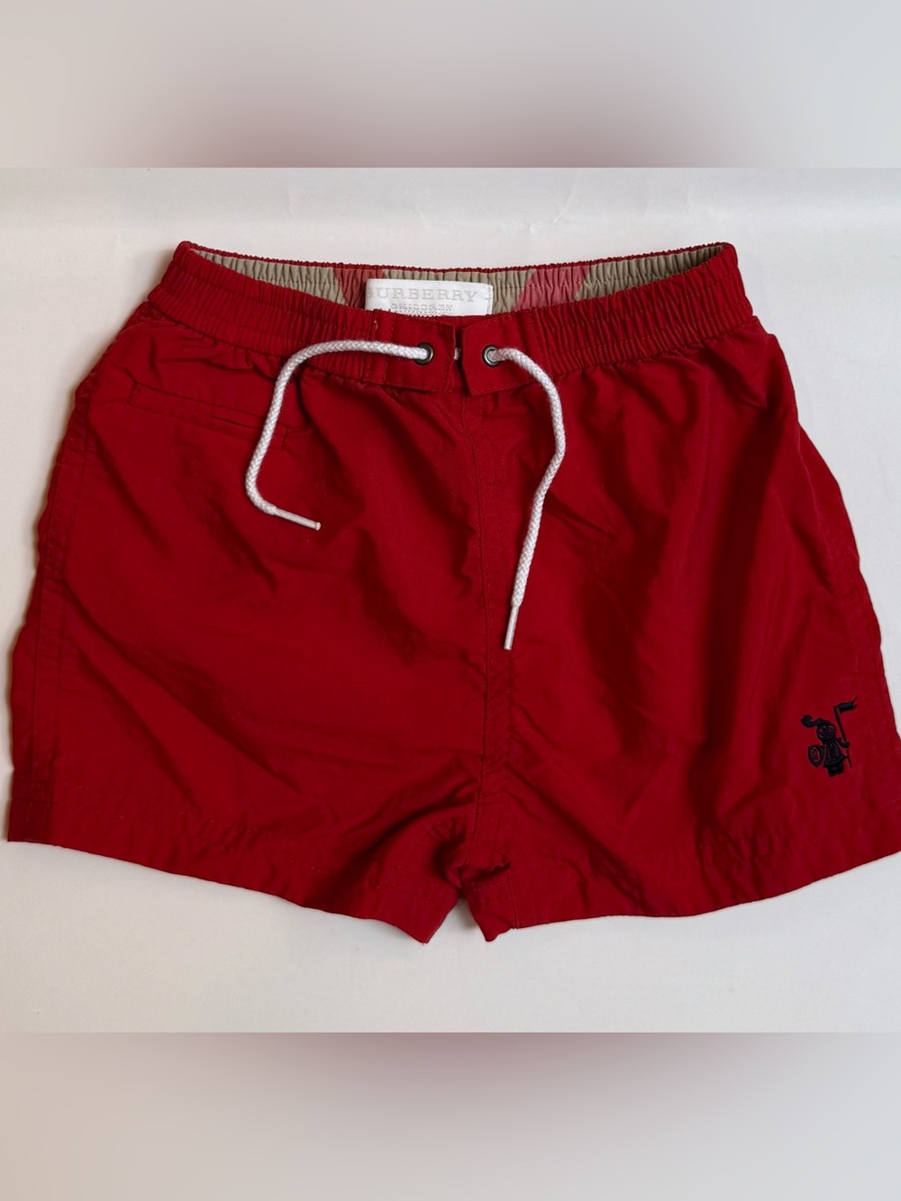 Burberry Boys Red Drawstring Swim Trunks Size 9 Months
